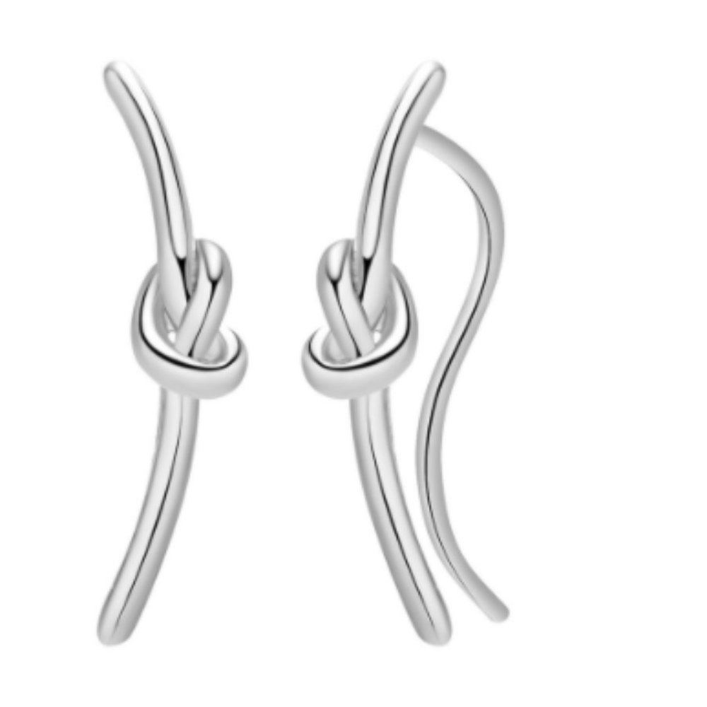 Minimalist Silver Wire Heart Knot Crawler Earrings
